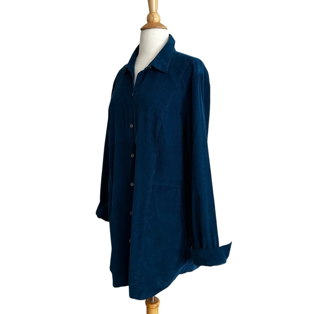 J.‎ JILL Corduroy Button-Up Shirt Teal Blue Tunic Normcore Shacket Layer Size LT - Picture 6 of 15
